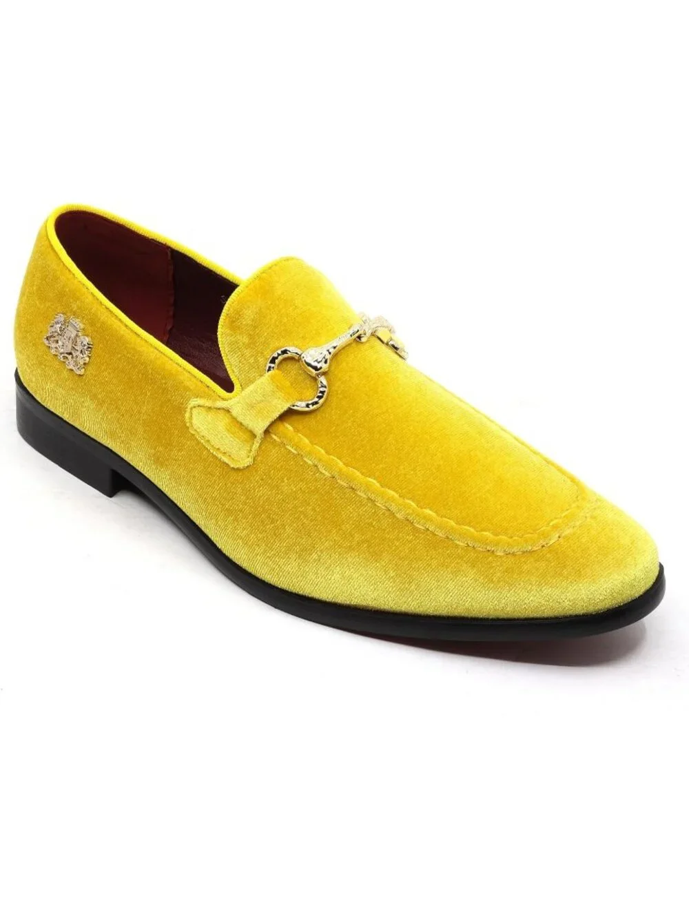 Metrocharm Men's Yellow Rubber Velvet Loafers Gold Buckle Slip On Classic Shoes